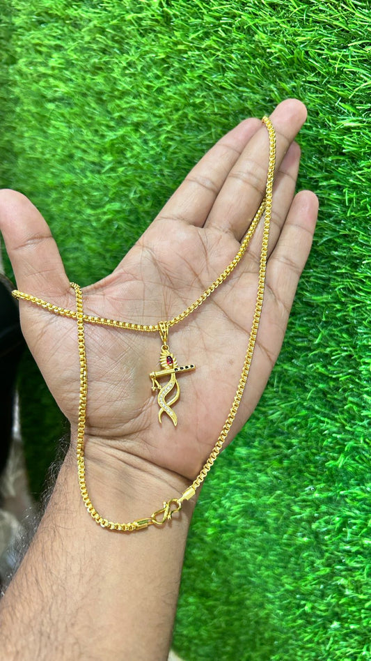 🔥 Krishna Pendant Gold Plated Slim Chain Combo for Men – Spiritual Charm Look 🙏