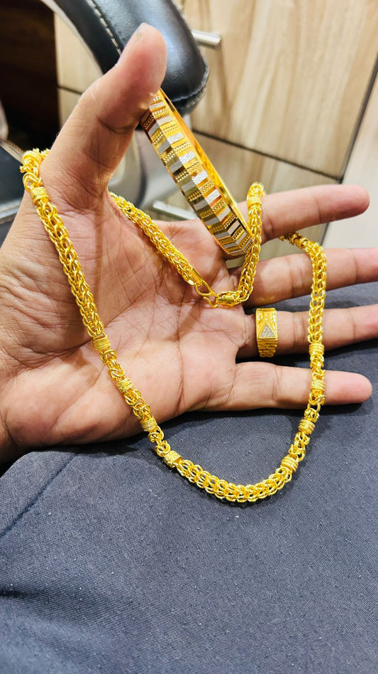 Premium Gold Plated Indo Chain, Kada & Ring Combo Set for Men ✨🔥