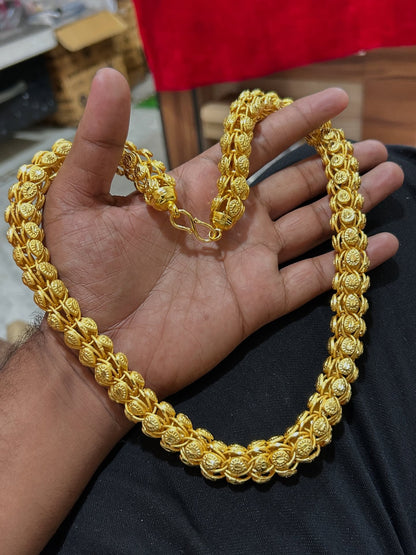 GOLD PLATED BROAD GAJRA DESIGN CHAIN