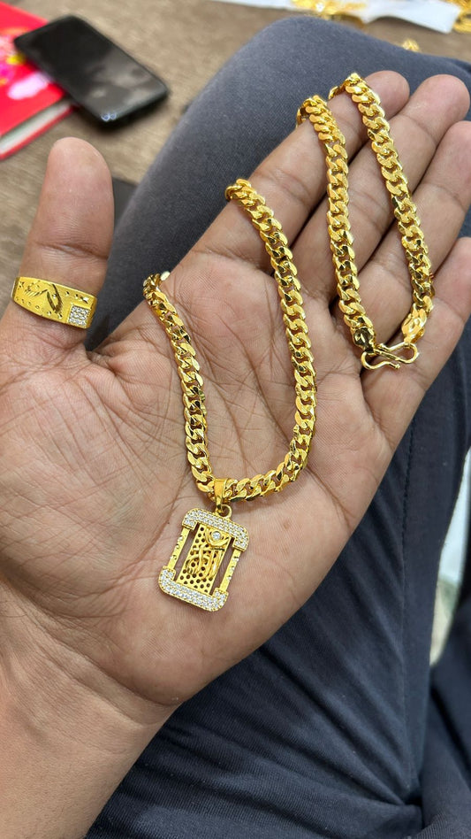 Luxury Gold Plated Chain, Ring & Pendant Combo Set for Men ✨🔥