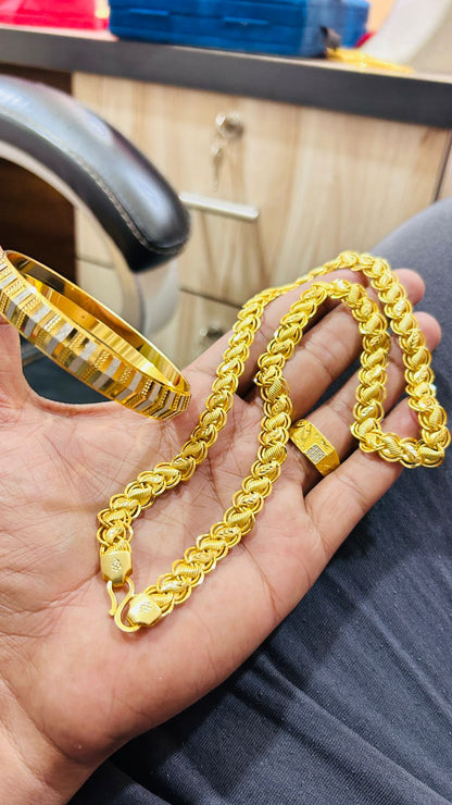 Premium Lotus Chain, CNC Rhodium Kada & Ring Combo Set for Men ✨🔥