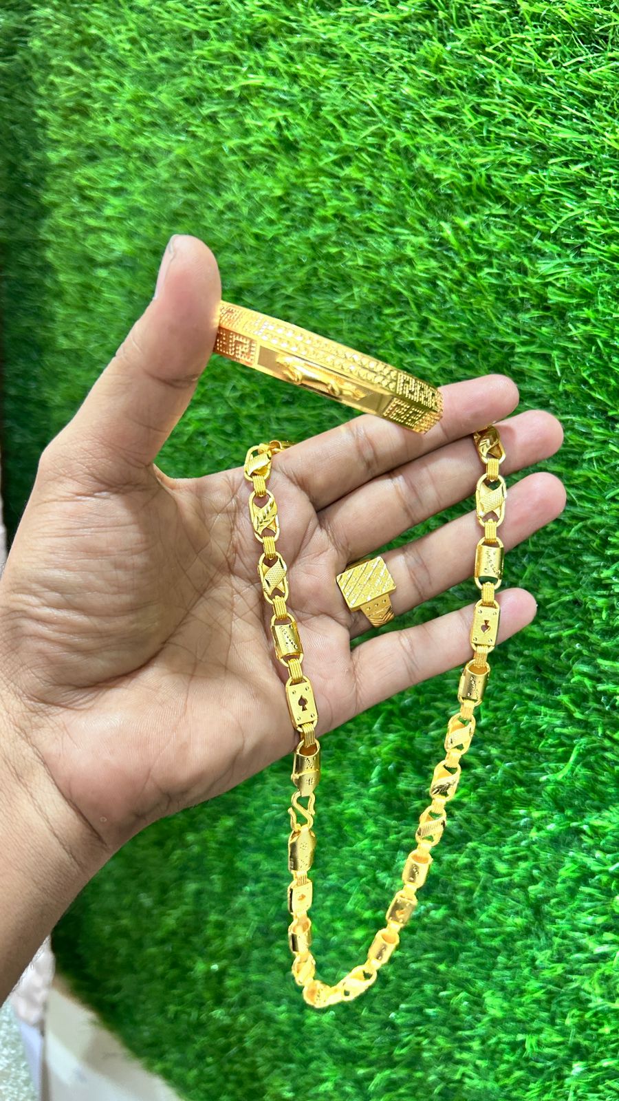 Premium Kada, Chain & Biscuit Ring Combo Set for Men ✨🔥