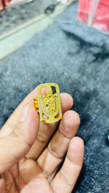🔥 Tirupati Balaji Gold Plated Ring for Men – Divine Power Statement 🙏