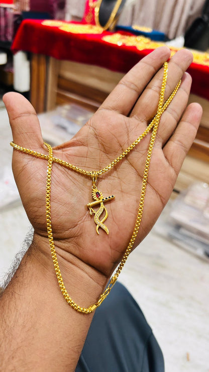 🔥 Krishna Pendant Gold Plated Slim Chain Combo for Men – Spiritual Charm Look 🙏