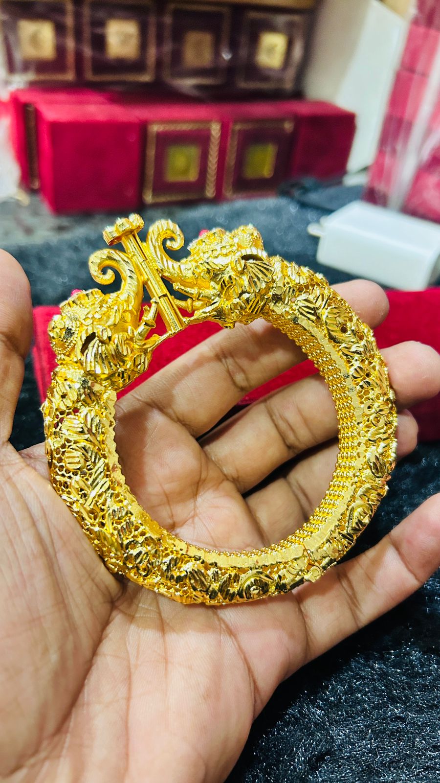 👑 Royal Chandramukhi Elephant Gold Plated Kada for Men 🐘