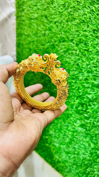 👑 Royal Chandramukhi Elephant Gold Plated Kada for Men 🐘