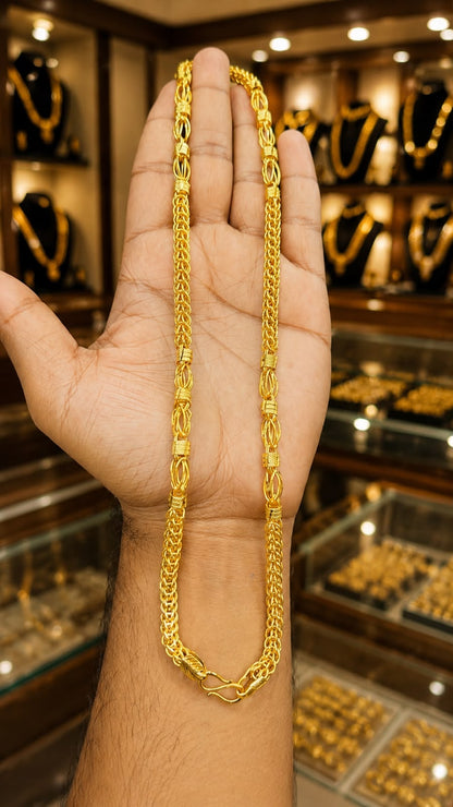 Premium Gold Plated Men's Indo Chain | Three Step Cutting Ball Design