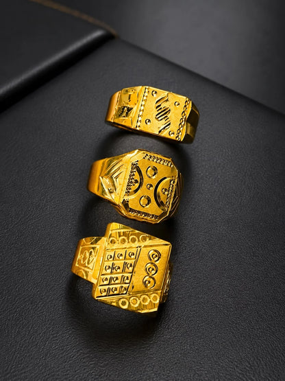 Men’s Gold Plated Premium Ring Combo 3 Pcs | Stylish Designer Rings for Men