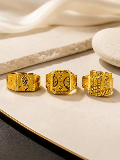 Men’s Gold Plated Premium Ring Combo 3 Pcs | Stylish Designer Rings for Men