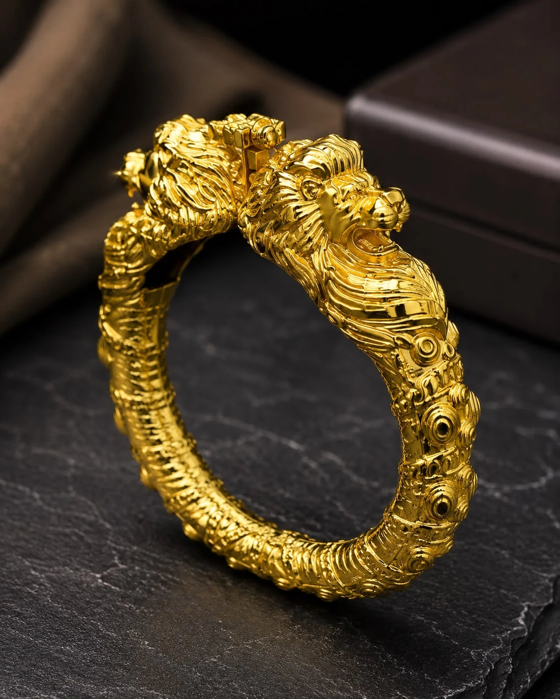 Gold Plated Premium Lion Face Kada