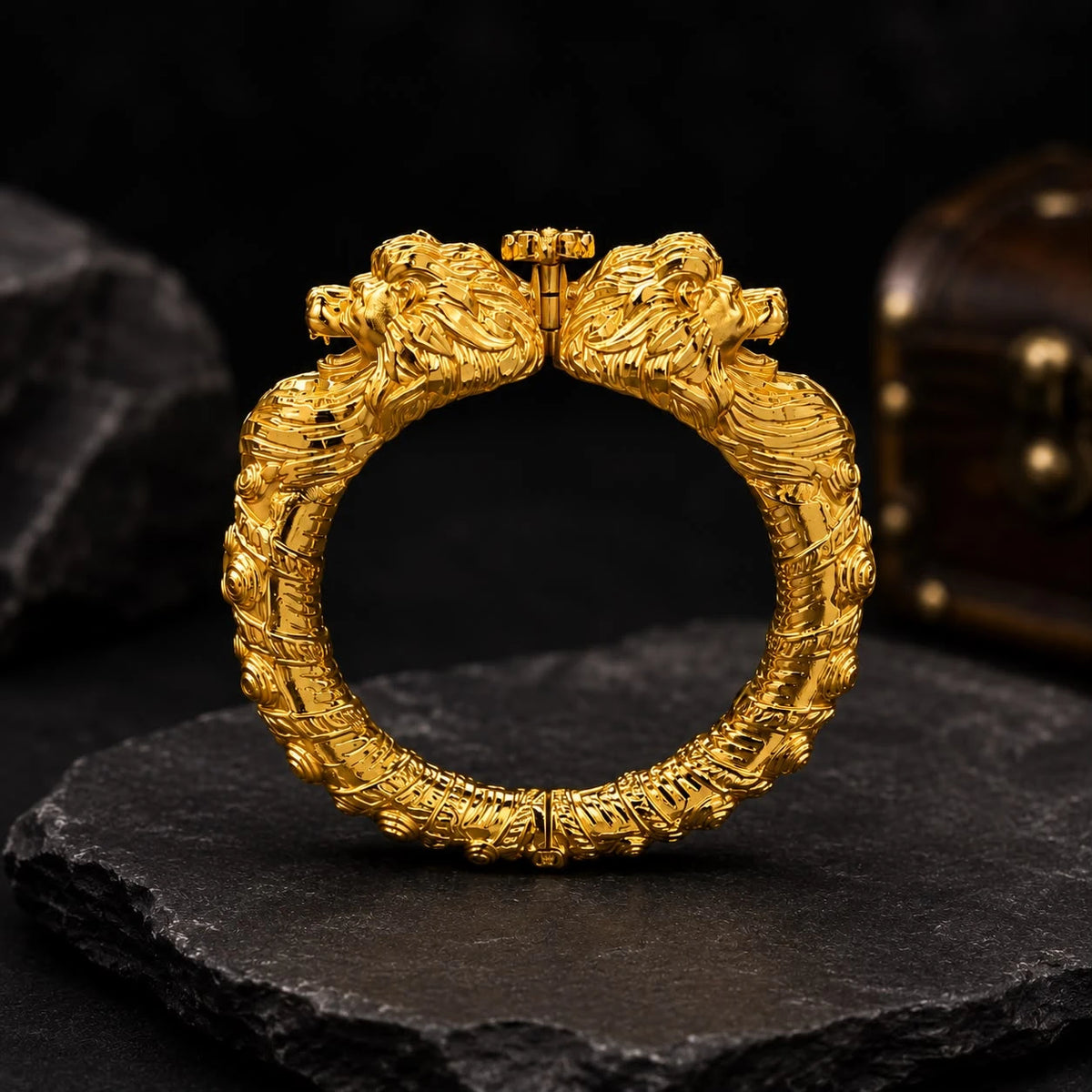 Gold Plated Premium Lion Face Kada