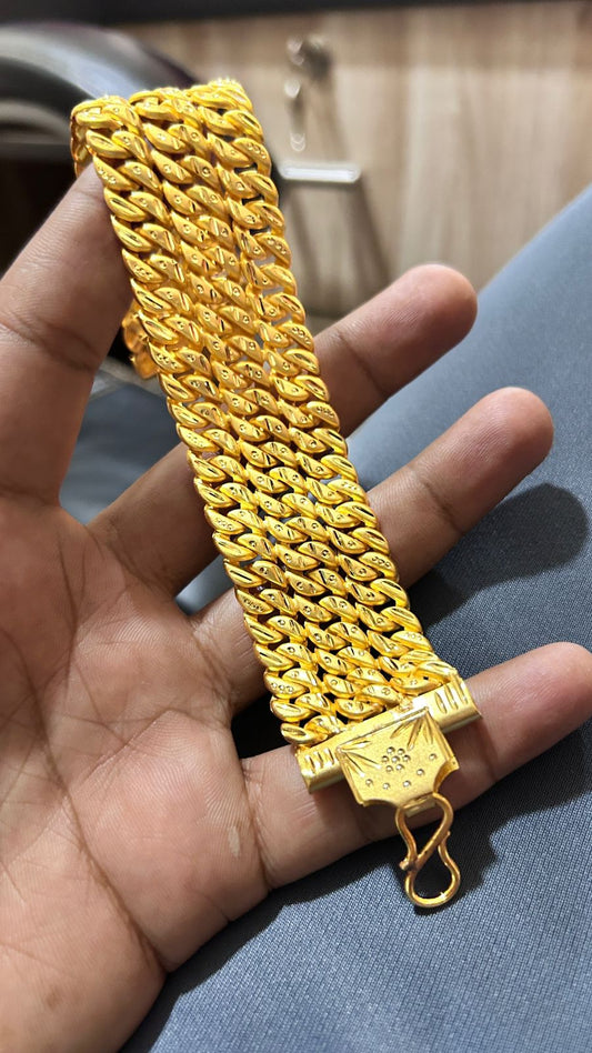 Gold Plated 3 Line Pokal Bracelet for Men 👑 Bold Design , Gold Finishing