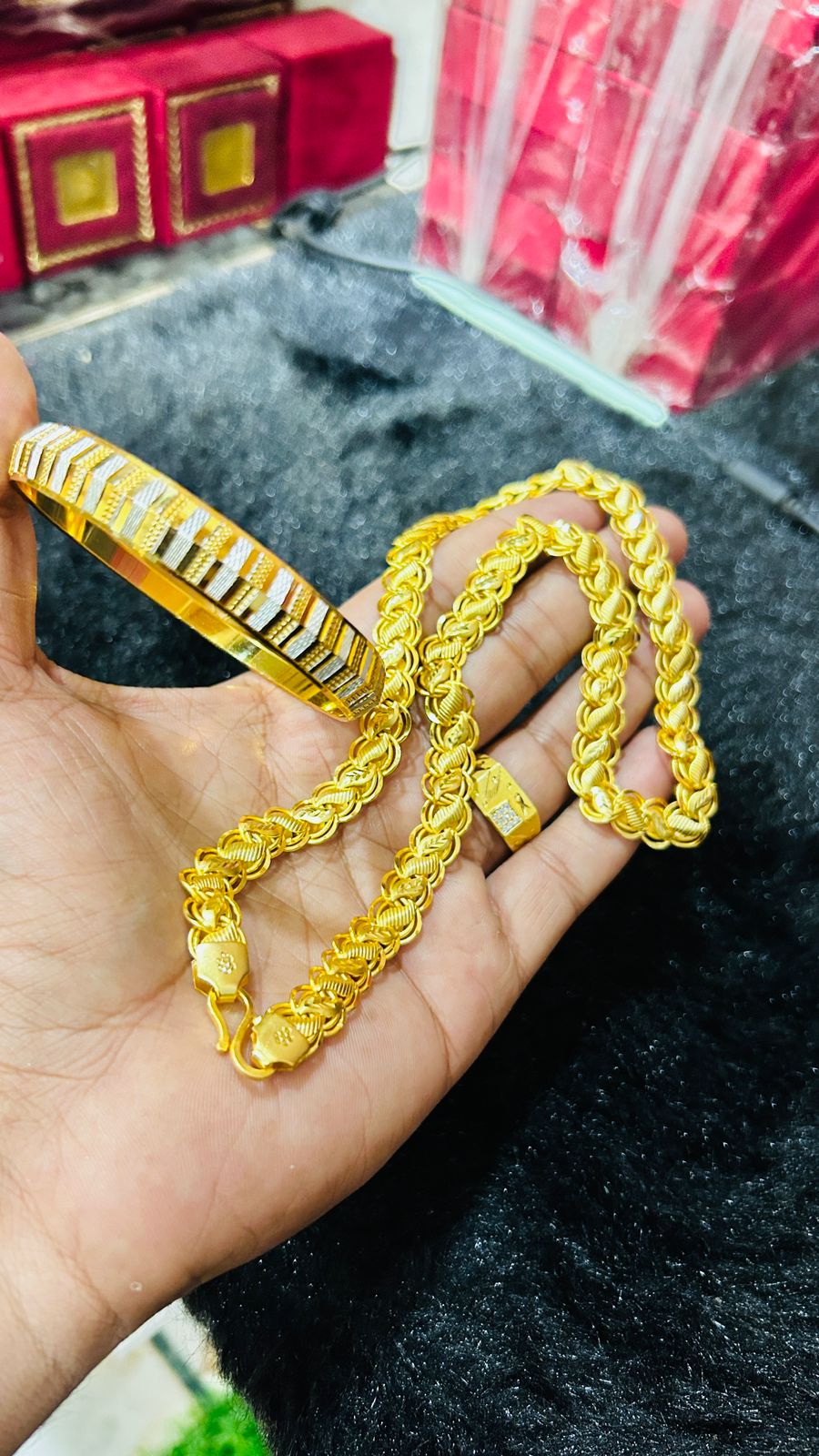 Premium Lotus Chain, CNC Rhodium Kada & Ring Combo Set for Men ✨🔥