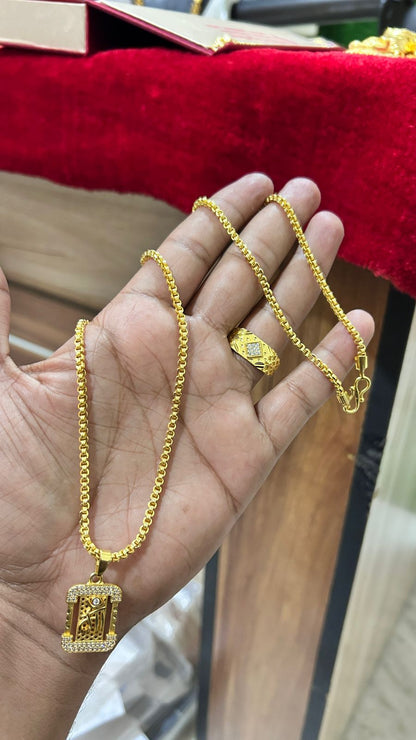 Premium Box Chain, Pendant & Ring Combo Set for Men ✨🔥