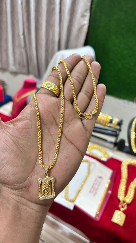 Premium Box Chain, Pendant & Ring Combo Set for Men ✨🔥