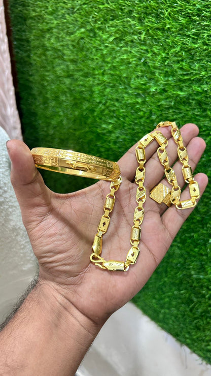 Premium Kada, Chain & Biscuit Ring Combo Set for Men ✨🔥
