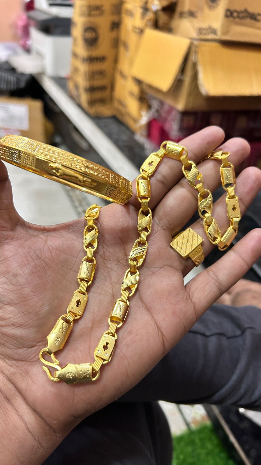 Premium Kada, Chain & Biscuit Ring Combo Set for Men ✨🔥