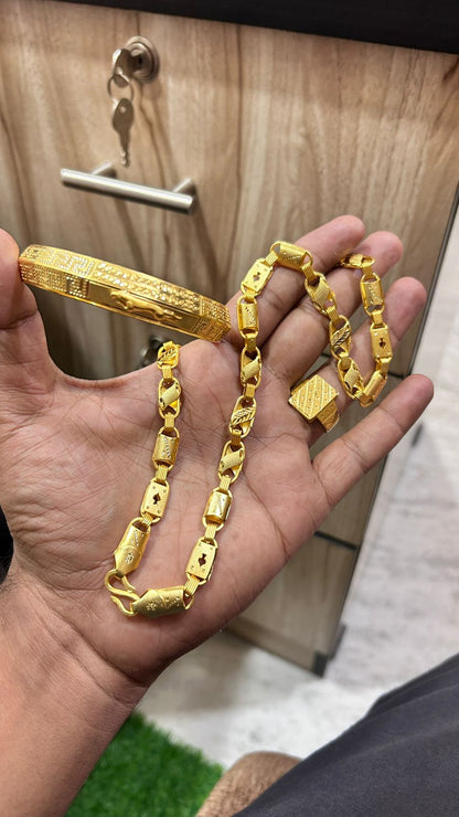 Premium Kada, Chain & Biscuit Ring Combo Set for Men ✨🔥