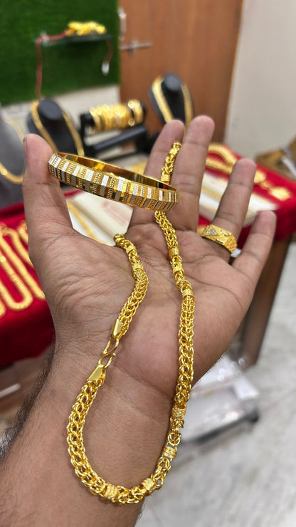 Premium Gold Plated Indo Chain, Kada & Ring Combo Set for Men ✨🔥