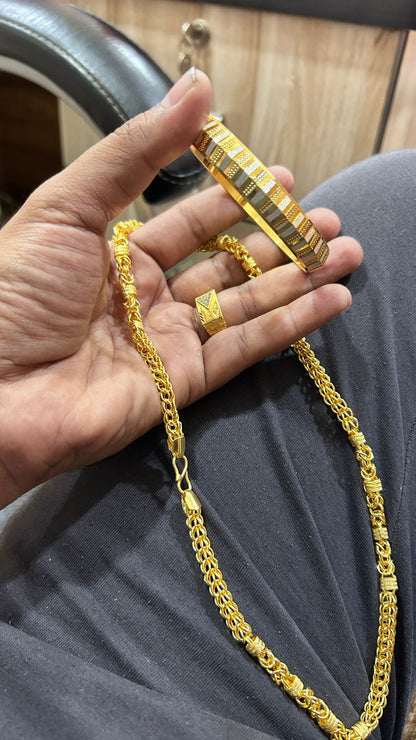 Premium Gold Plated Indo Chain, Kada & Ring Combo Set for Men ✨🔥